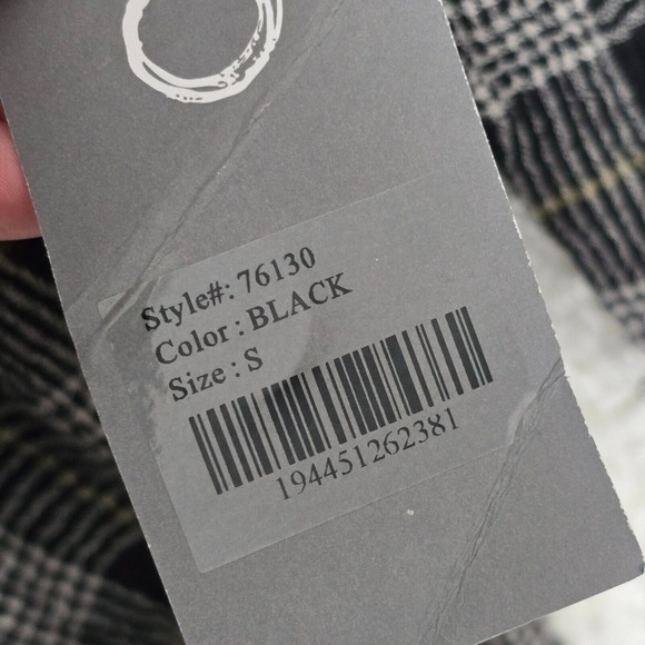 Habitat Womens Top Small Black Gray Plaid Gauzy Button Front Long Sleeve NWT - Picture 6 of 13